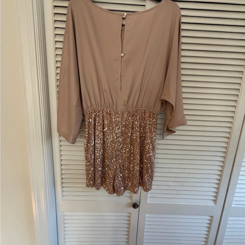 Elegant Beige and Gold Sequin Women's romper